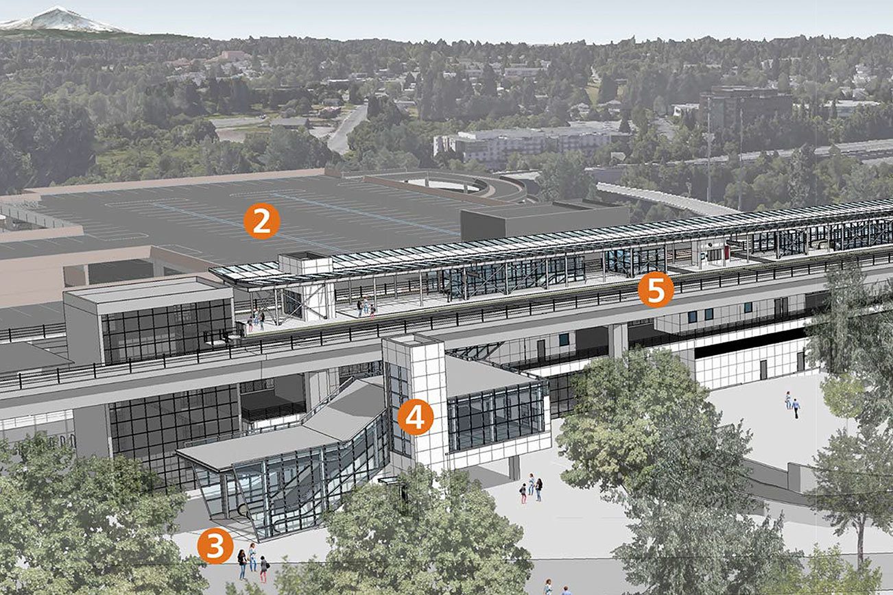 A drawing of the Lynnwood Link Light Rail station. The rail expansion was banking on lots of federal funds that the Trump administration just put in jeopardy. Via Sound Transit