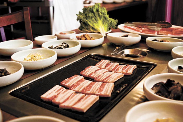 Samgyeopsal in the raw: Don’t worry, most of the fat cooks out.