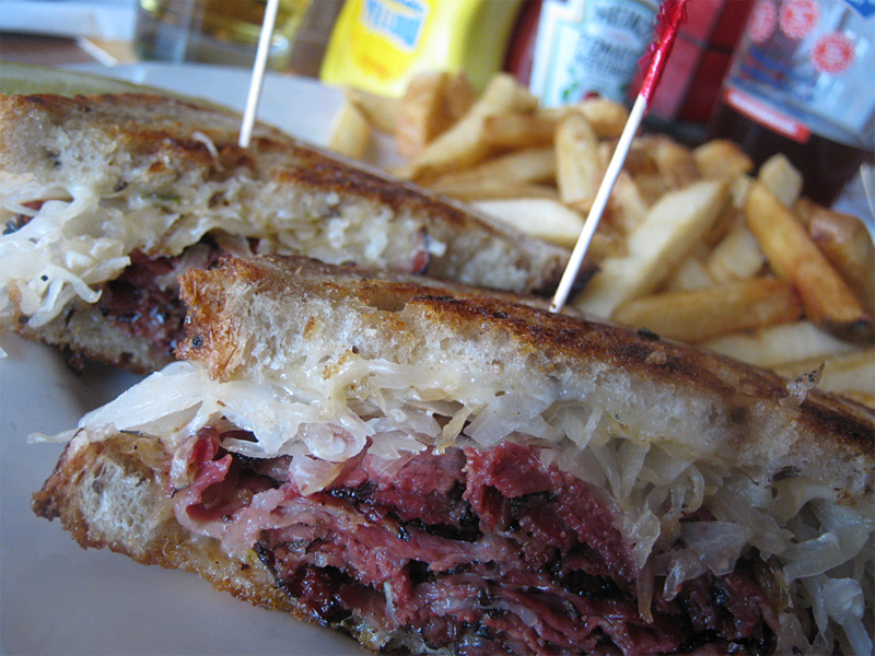 The Collins Pub's Reuben features pregrilled pastrami.