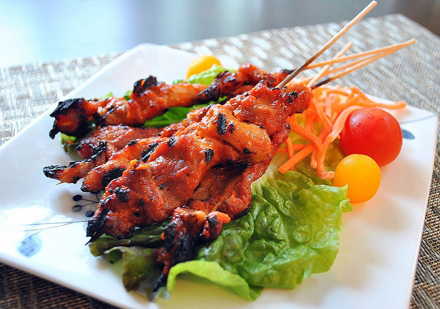 Grilled Pork Skewer:  I'm the author of a food blog named I Just Love My Apron. This grilled pork skewer (Moo-Ping) is a popular dish in Thailand. We like to eat it with sticky rice. This version isn't authentic as we incorporated Korean chili paste to it. It adds a kick of spiciness to it!  Submitted by Tanantha Couilliard