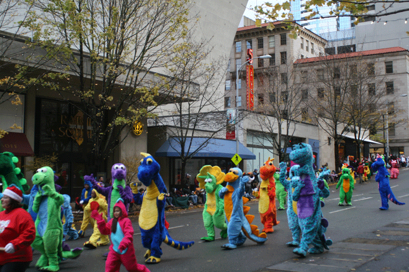 Nothing says happy holidays like multicolored dinosaurs...