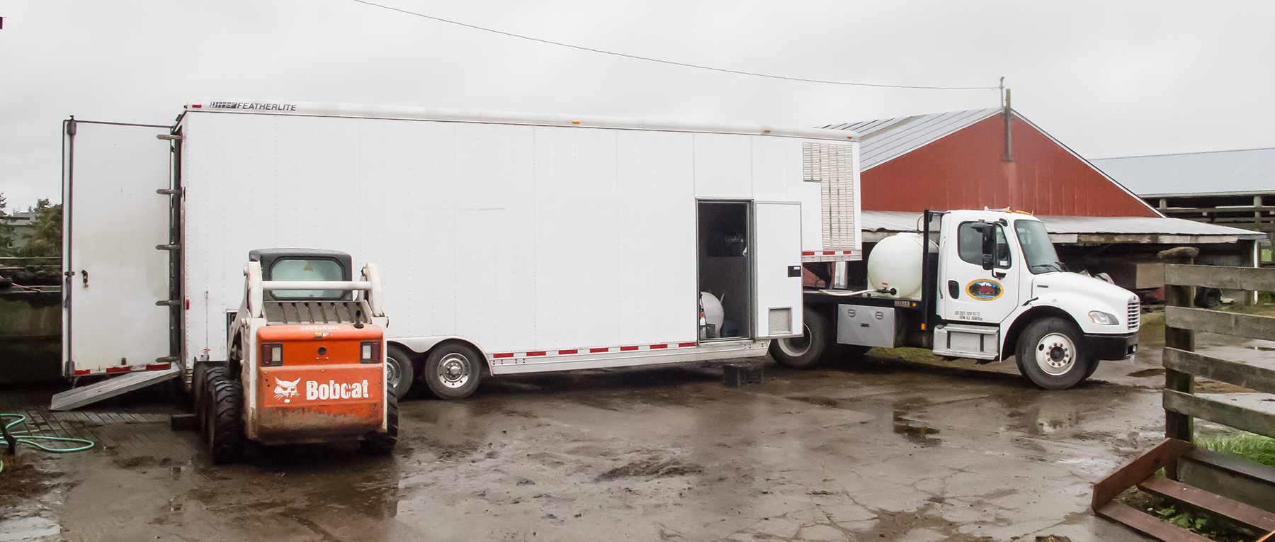 Left: Three Sisters farmers. Right: The mobile slaughter unit and the truck it rode in on.