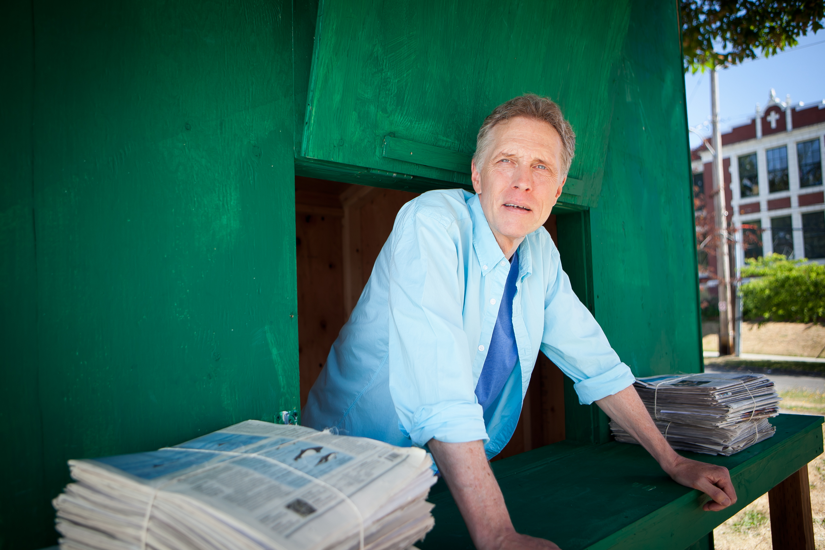 Smith at the old newsboy shack.