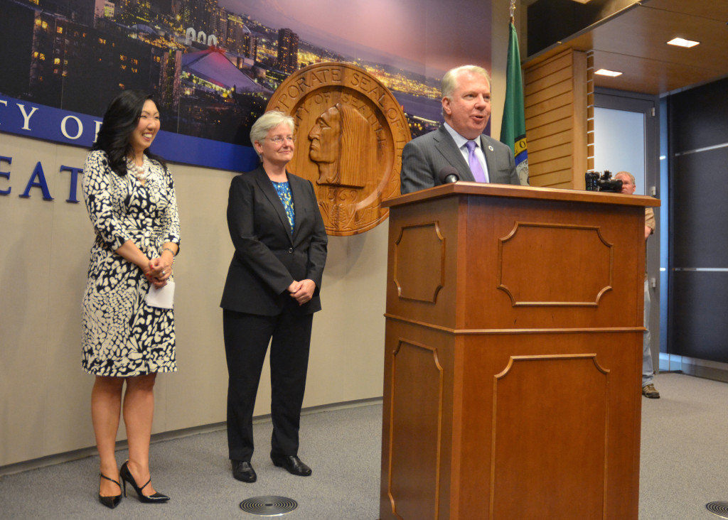 Ed Murray names Kate Joncas (center) deputy mayor of operations.   Courtesy: Seattle Mayor's Office