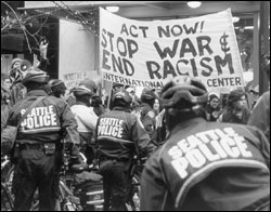 Police converge on N30 protesters in 2001.