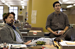 Downey (left) and Gyllenhaal as the Woodward and Bernstein of the serial-killer beat.