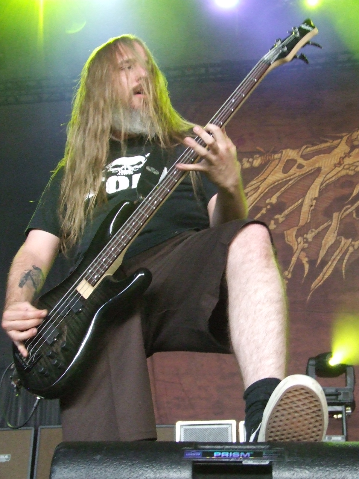 Bassist John Campbell in rock god pose during Lamb of God's set.