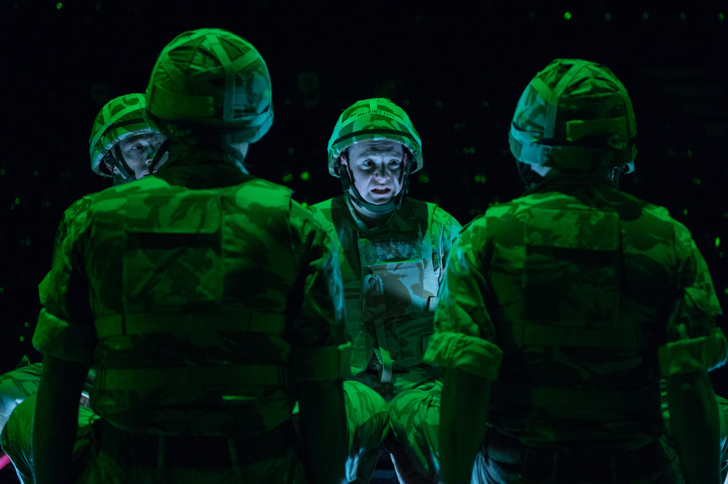 Cameron Barnes (center) is among Black Watch’s large battalion of a cast.