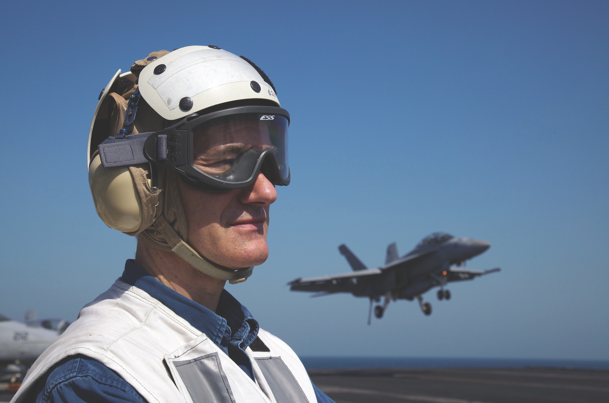 Dyer on the flight deck.