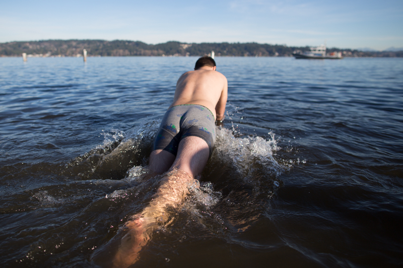 A man slips into the waters.