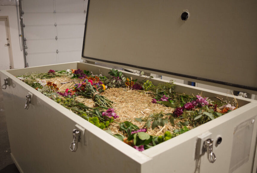 <p>One of Return Home’s cells, filled entirely with organic material, demonstrates what the terramation cells look like. Based in Auburn, Return Home is one of the few terramation companies in the world. They transform people into soil. File photo</p>